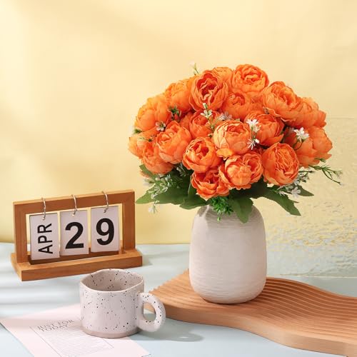 Image of 8 Pack Orange Peonies Artificial Flowers, Fall Fake Silk Hydrangea Bouquet for Bridal Wedding Home Table Decor Reusable Dining Opening Ceremony Birthday Arrangement Faux Floral