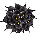 mini calla hot chocolate Größe: Gesamthöhe der Blume 14, Blütenkopf gemessen ca. 5,5 cm Durchmesser; Paket: Eine Menge gefälschter Calla-Lilienblume enthält 20 Stück, aus Latex, kein Kunststoff und keine Seide.
