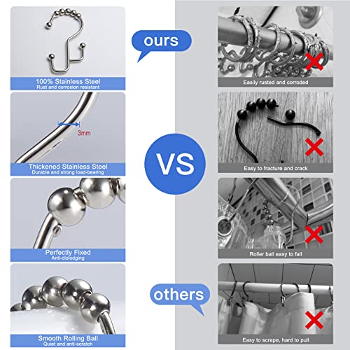 Shower Curtain Rings, Sutine Double Shower Curtain Hooks, Rust-Resistant Metal Shower Curtain Rings, Free Sliding Stainless Steel Shower Hooks For Shower Curtains & Liners, 12Pcs-Nickel #TOP5