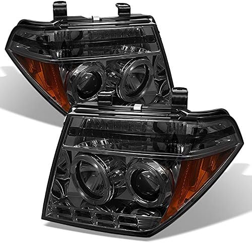 AKKON - For 2005-2008 Frontier / 05-07 Pathfinder Smoked Smoke Dual Ring Projector LED Headlights Driver Passenger Pair Set