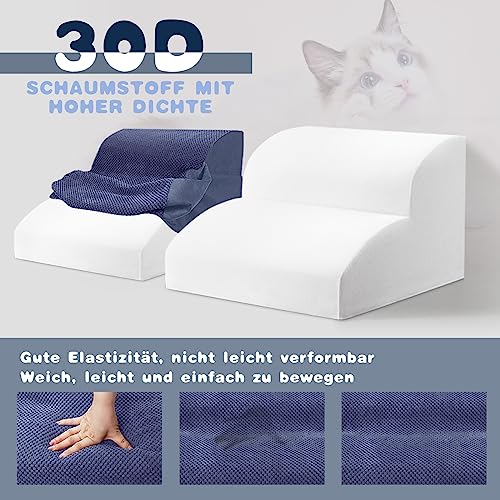 Thihome Hundetreppe 2 Stufen, rutschfest Hundetreppe für kleine Hunde, wasserdichte Katzentreppe mit Bett & Sofa, Haustiertreppe mit Seitliches Aufbewahrungsnetz, Blau