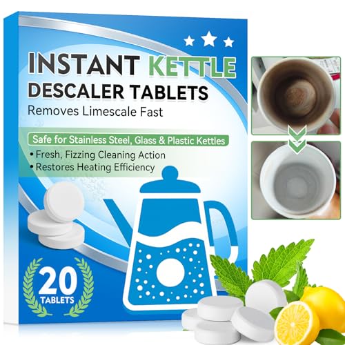 JOYAONE Kettle Descaler Tablet, 20 Pack Kettle Cleaner Removes Hard Water Buildup, Efficient Citric Acid for Cleaning, Limescale Remover Tablet For Kettles, Coffee Machines, Shower Heads (20)