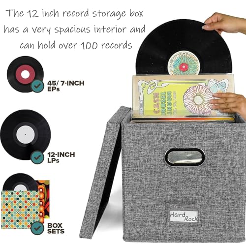 CHSG Vinyl-Schallplatten-Aufbewahrungsbox für 45+ Single-LPs (12-Zoll), Schallplatten-Organizer für Alben, CDs, Pässe, Zeitschriften, Akten, Aktenordner Schrank Organizer Case mit Griff - Grau