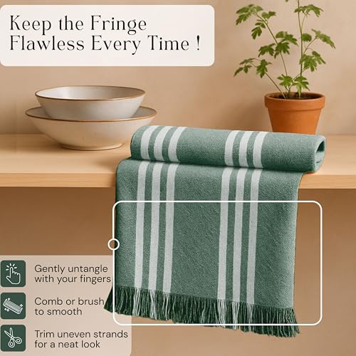 Image of Stripe Kitchen Towels 12 Pack, 16x26 Inches, Cotton Dish Cloths, Absorbent Drying Rags, Reusable and Washable Tea Towels, Cleaning Cloths for Daily Kitchen Use - Forest Green