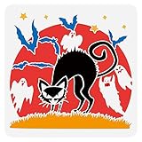 FINGERINSPIRE Halloween Cat Stencil 11.8x11.8 inch Black Cat Stencil Template Plastic Cat Bat Ghost Stars Patterns Stencil Reusable Drawing Painting Stencils for DIY Painting Crafts Holiday Decor