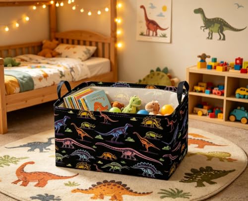Image of Sanjiaofeng Rectangular Dinosaur Baskets,Waterproof Foldable Dinosaur Basket with Handles,Nursery Hamper,Home Organizer,Books Box,Gift Baskets(Shadow Dinosaur)