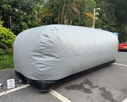 Portable Inflatable Car Cover Garage Tent Airtight Ultimate Shield Outdoor/Indoor Car Bubble Vehicle Shelter for Car Parking Painting Washing and Storage (Gray+Black, 4.9m L×2.0m W×1.73m H)