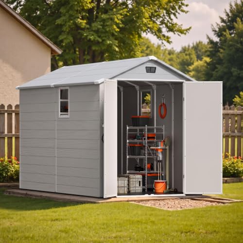 Image of Patiowell 6X10 FT Plastic Outdoor Storage Shed with Floor, Light Grey