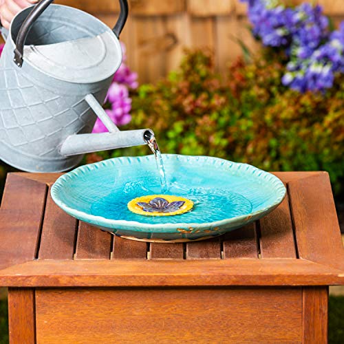 Evergreen Garden 12" Ceramic Bee Bath Bird Bath Bowl For Outdoors | Hand Painted | Bowl Only - No Stand Included | Blue Turquoise And Yellow #TOP1