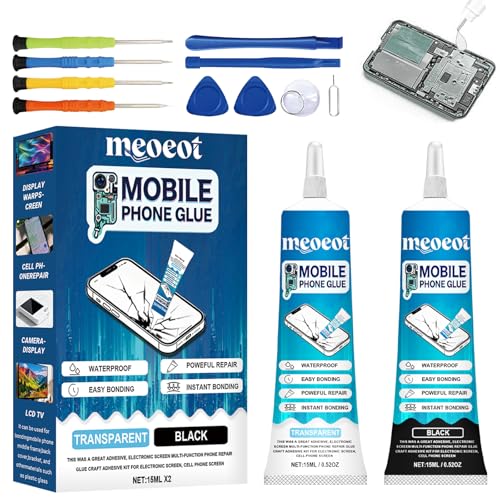 Meoeot Pegamento Móviles Pantallas, Pegamento para Moviles Extrafuerte, Negro y Transparente PegamentoMovil, Pegamento Teléfono Multiusos Pantallas de Teléfonos Móviles, Tabletas, Portátiles (15ml*2)