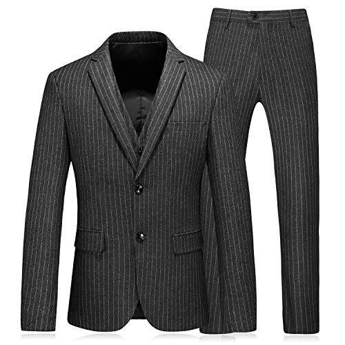 Costume 3 pièces homme rayures veste un bouton pantalon gilet coupe ajustée