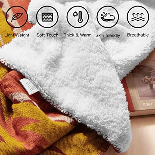 HORIMOTE HOME Aztec Soft Sherpa Throw Blanket Southwestern Navajo Tribal Style Warm Throw for Camping, Outdoor, Lightweight Cozy Boho Blanket for Couch, Bed, 127x152cm, Orange