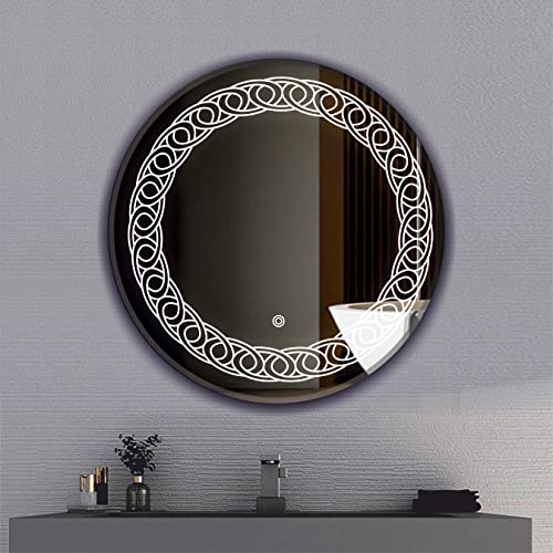Image of LED Mirror Glass Bathroom Wall - Decorative Led Mirror with Touch Sensor Lights Cabinet Vanity Wall Design Darpan Full Length for Home (21x21 Inch Round DH2)