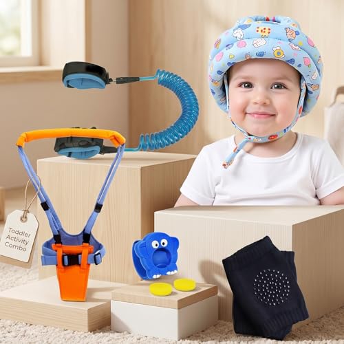 Image of Safe-O-Kid Baby Outdoor Combo Kit | 1 Anti-Lost Wrist Link, 1 Baby Walking Harness, 1 Pair Anti-Slip Knee Pads, 1 Baby Safety Helmet & 1 Mosquito Repellent Wristband | Child Safety Essentials for Toddlers & Travel - Assorted