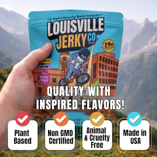 Image of Louisville Jerky Co. Smoked Black Pepper Vegan Jerky, 3 oz, 1-Pack | 5g Protein, Plant-Based Protein Snack, Vegetarian Jerky, Meatless, Savory, Ready-to-Eat, Vegan Beef Alternative, Travel Ready