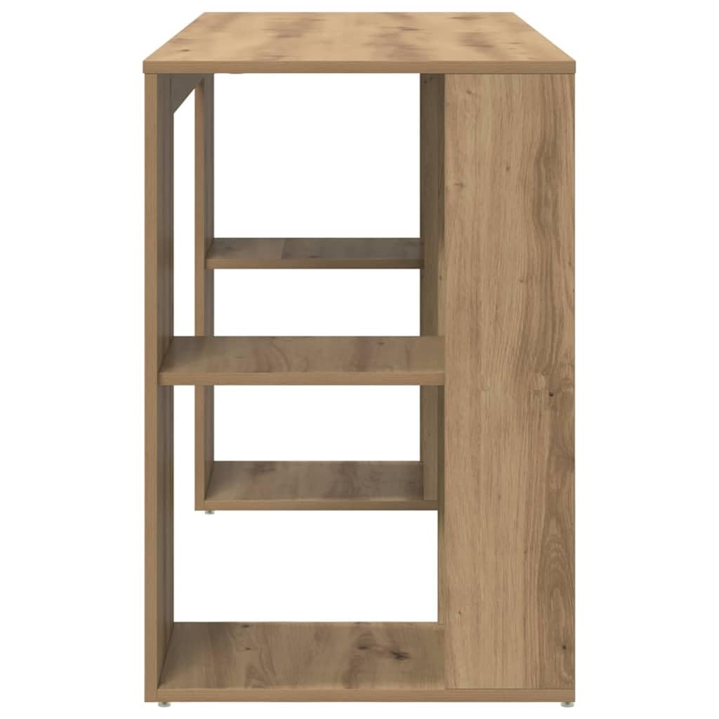 Scrivania in legno di rovere Artisan, 130 x 50,5 x 75 cm, con vano portaoggetti, 2 ripiani, ergonomica, per casa, ufficio, lavoro al computer, laptop, gaming, segretario, mensola, gestione