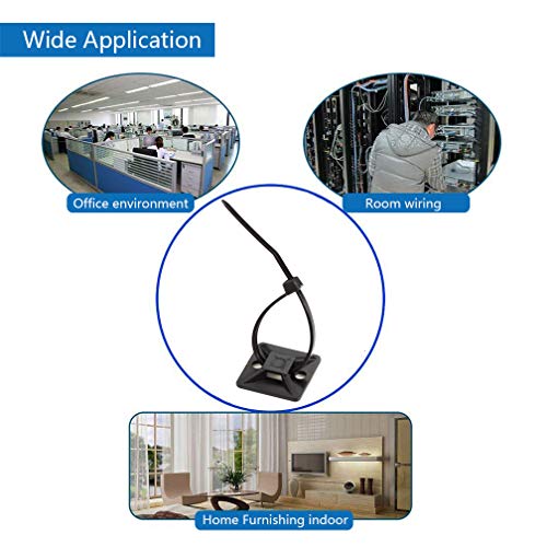 10Gtek Self Adhesive Cable Tie Mounts - 3M Strongly Adhesive-Backed Zip Tie Base Holders for Home, Office Cable Wire Management(19.5mm x 19.5mm, Black, 100pack)