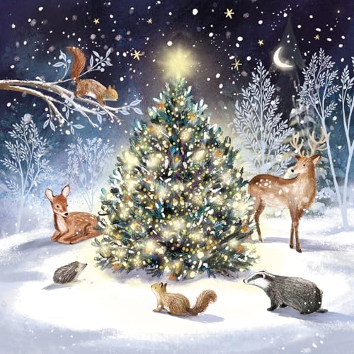 Ling Design Charity Christmas Cards Pack of 8 - Festive Forest Animals in the Snow - Premium Greeting Cards Multipack with Envelopes - Supporting UK Charities