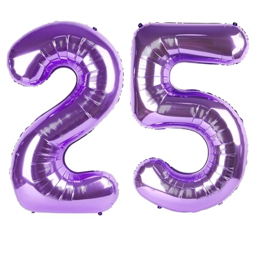 Image of 25 Balloon 40 inch Purple Number Balloons for 25 52 Birthday Decoration | Saturated Color, Large 40 in, With Straw & Hanging Hole, For Back-to-School Season, Wedding, Christmas, New Year, Anniversary