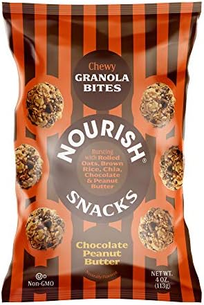 Nourish Snacks Gluten Free Chewy Granola Chia Bites, Chocolate Peanut Butter, 4 Ounce (6 Count), Non GMO