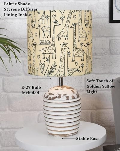 Image of Homesake Wooden Lamp for Living Room | Table Lamp for Bedroom | Bedside Lamp with Fabric Shade | E27 Holder with Bulb Included | Warm Light Night, Study Table & Home Decor, Savannah Drum Shade