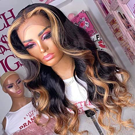 Carrotor 1b/27/30 Ombre Human Hair Wig 13x4 Lace Front Wig 150% Density Pre Plucked Highlight Lace Front Human Hair Wig With Baby Hair (20inches)…