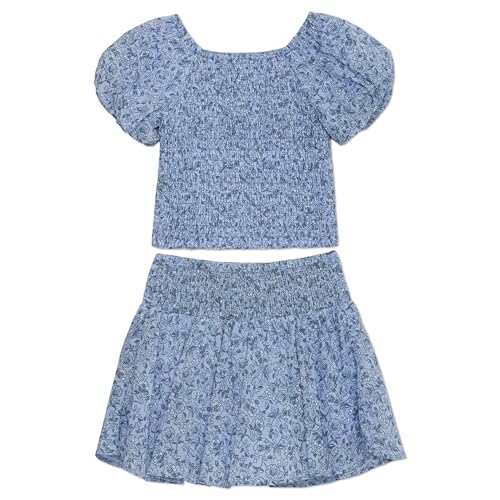 Image of Speechless Girls' Puff Sleeve Pleated Top and Skater Mini Skirt Set
