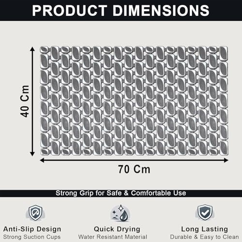 Image of LUXEHOME International Rubber Shower Mat for Bathroom Floor Anti Slip Water Resistant Ibija Pattern Bath Tub Shower Matt Heavy Duty 40x70 Cm Grey Pack of 1