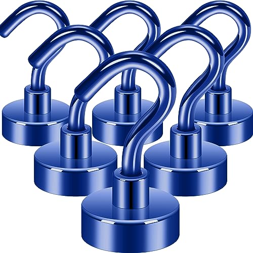 Image of Neosmuk Magnetic Hooks, 22 lb+ Heavy Duty Earth Magnets with Hook for Refrigerator, Extra Strong Cruise Hook for Hanging, Magnetic Hanger for Cabins, Grill (Navy Blue, Pack of 6)