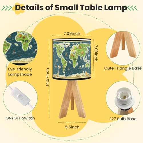 Lámpara de mesa para niños con mapa mundial y base de madera miniatura 2