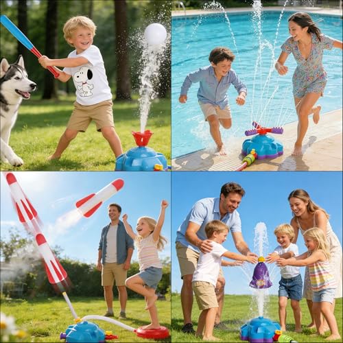 4-in-1 Water Sprinkler for Kids, Water Sprinkler Baseball Toy, Rocket Sprinklers, Rocket Launch Game, 360°Rotating Sprinklers Outdoor Summer Toys for Boys Girls - image 7