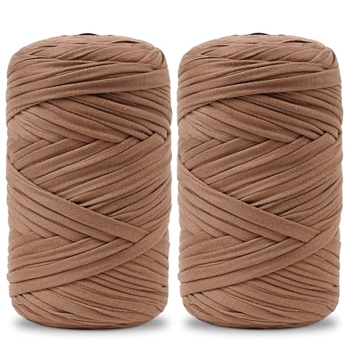 Vincona Hilo de Camiseta Crochet 2x200 g, Hilo para Crochet, Ideal para Bolsos, Cestas, Adornos de pared, Decoración del hogar y Manualidades-Marrón oscuro 13