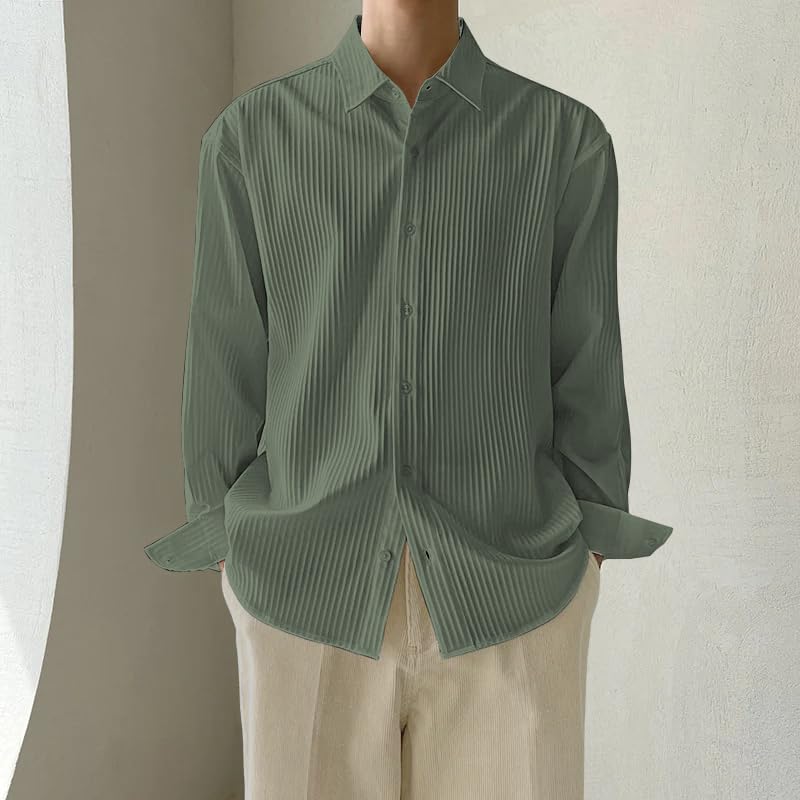Image of GRECIILOOKS Men's Formal Button Down Shirt - Slim Fit Polycotton Shirt's for Men | Textured Full Sleeve| Business & Meeting Ready (Available in Plus Size)