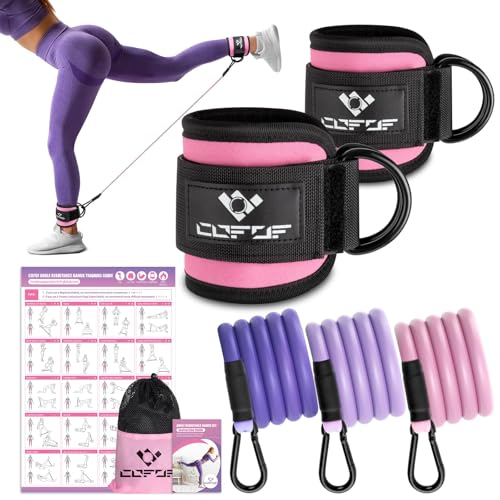 Image of Ankle Resistance Bands with Cuffs, Leg Exercise Equipment with Poster | Ankle Bands for Working Out, Kickbacks Hip, Leg Glute, Resistance Workout Equipment for Women