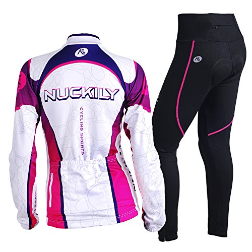 NUCKILY Cycling Jersey Women Set Long Sleeve Bike Shirt 3D Pad Pants Tights Suit