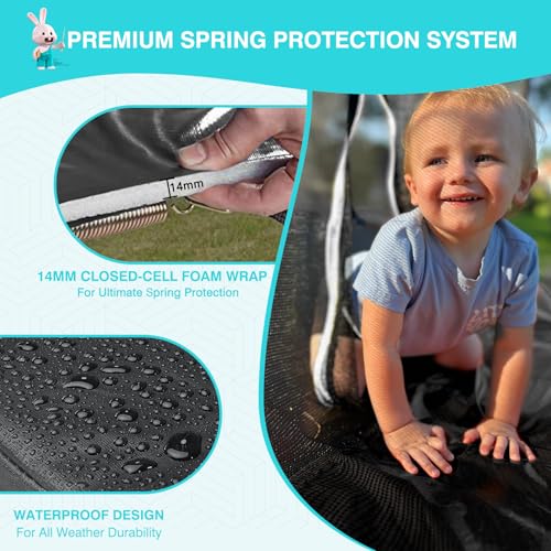 Image of AOTOB 8x12FT Oval Trampoline - Perfect Outdoor Large Trampolines for Kids - Gymnastics Style Trampoline with Enclosure Net - Supports Up to 400 lbs-Black