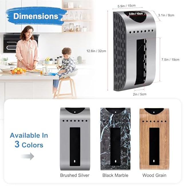 Grocery Bag Holder Wall Mount Plastic Bag Dispenser Space Saving Brushed Silver Garbage Bag Holder for Cabinet, Cupboard, Pantry, Anti-Fingerprints Design