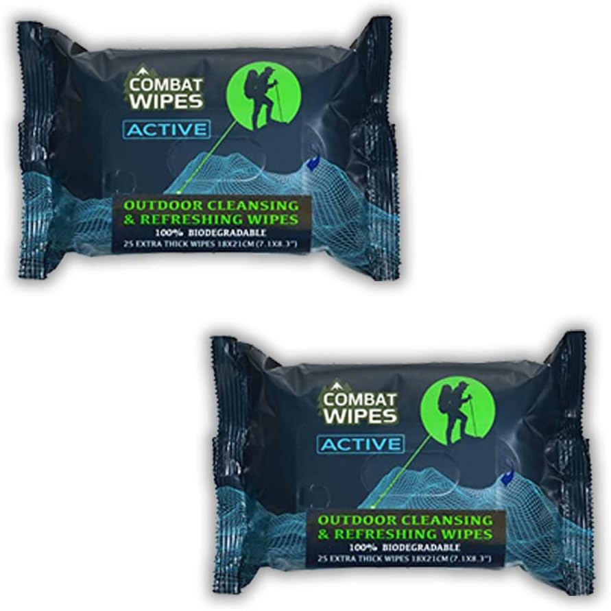 ACTIVE Outdoor Wet Wipes - Extra Thick Camping Gear, Biodegradable, Body & Hand Cleansing/Refreshing Cloths for Backpacking & Gym w/Natural Aloe & Vitamin E(2 pack, 25 wipes each)