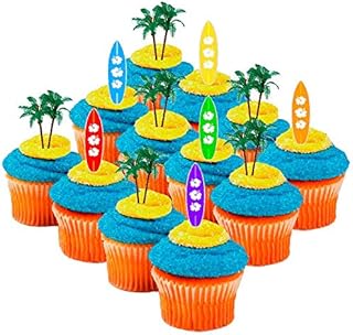 Beach SurfBoards Surf & Palmtrees Layon Cupcake / Food / Appetizer Decoration Toppers -12ct