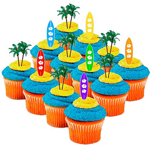 Beach SurfBoards Surf & Palmtrees Layon Cupcake / Food / Appetizer Decoration Toppers -12ct