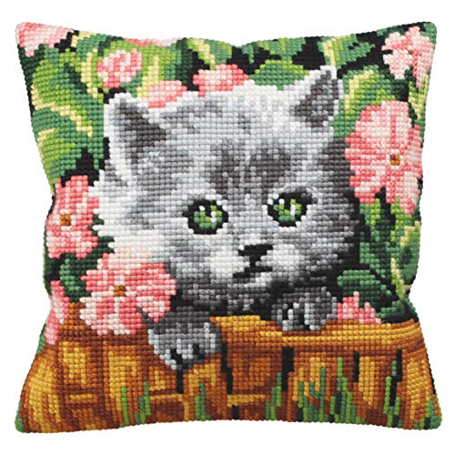 Collection D'Art Minou Pillow Cross Stitch Kit, 15-3/4 by 15-3/4-Inch