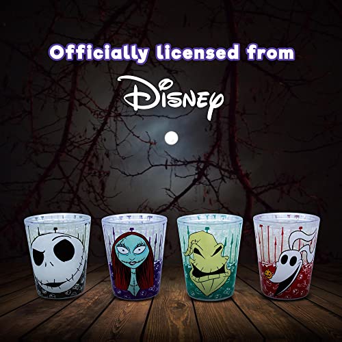 Image of Silver Buffalo Disney The Nightmare Before Christmas 4 Piece Mini Cup Set Featuring Sally, Jack Skellington, Zero, and Oogie Boogie, 1.5 Ounces