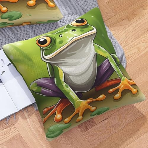 Housse de coussin grenouille avec imprimé animé original - 8