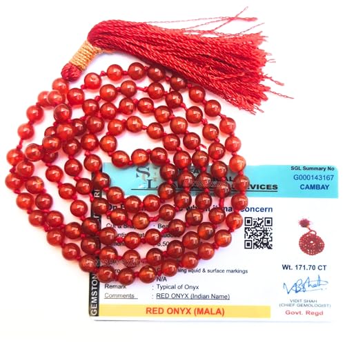 Image of Apnisanskriti Premium Red Onyx Stone Mala for Men and Women (6mm, AAA Quality, Lab Certified, 108+1) - Natural Stone Beads Mala - Pack of 1