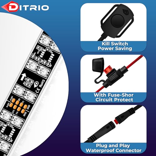 Image of 12PCS Double Row Motorcycle Led Lights with Brake Turn Signal,Underglow Light Kits with DITRIO APP /RF Remote Control, Dual Zone,Waterproof,12V Pixelglow RGB Lights for Motorcycles, Golf Carts, UTVs