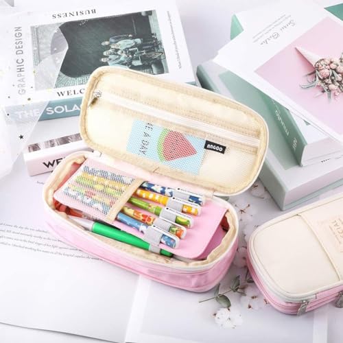 Image of Parshya Kawaii Pencil Case 2 Compartment Cute Pencil Pouch Aesthetic Pencil Case for Girls Large Capacity Pen Pencil Pouch Multifunctional Stationery Organizer for School Office (Spacial Pink)