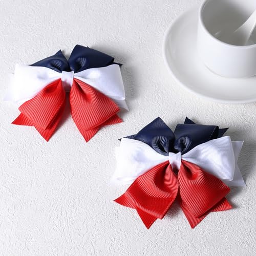 Pinzas para cabello con lazo 4.3'' rojo blanco azul miniatura 2
