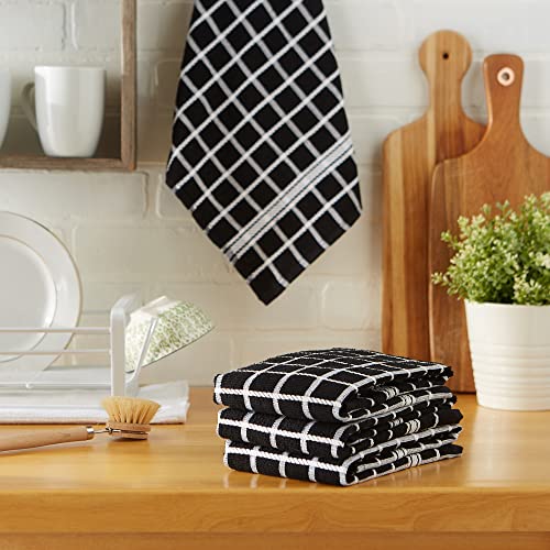 DII Cotton Terry Windowpane Dish Towels, 16 x 26 Set of 4, Machine Washable and Ultra Absorbent Kitchen Bar Towels-Black Check - Image 3