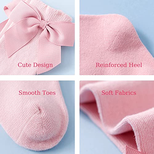 Marchare Baby Girls Knee High Socks Baby Girls Bow Stockings Cotton Uniform Stockings Dress Socks 5 Pack,0-5T4
