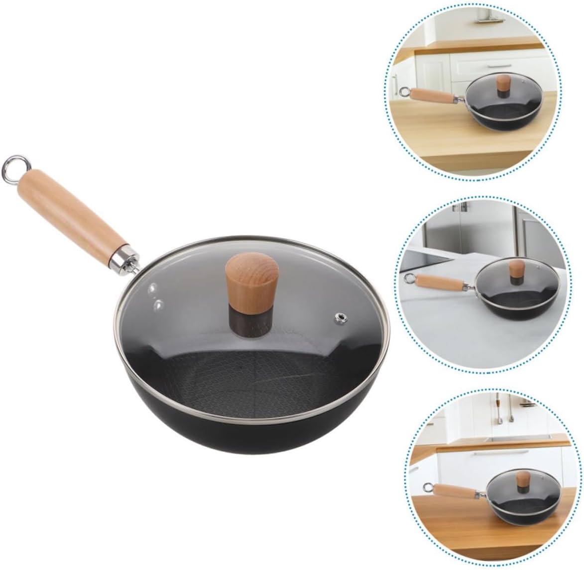 OUNONA Cast Iron Skillet Lid Nonstick Stir Fry Wok for Gas Electric Cooktops Versatile Cooking for Searing Baking Frying and Roasting